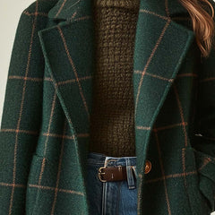 Plaid Wool-Blend Long Coat