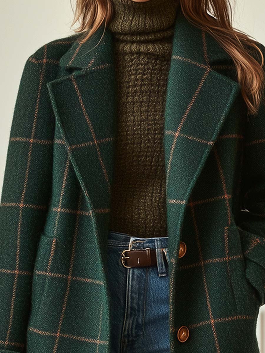 Plaid Wool-Blend Long Coat