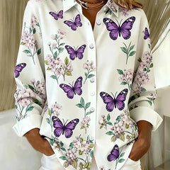 Whimsical Butterfly Print Button Blouse