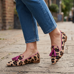 Loafers — Leopard Print, Fuchsia Tassels