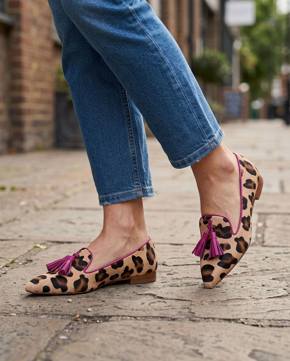Loafers — Leopard Print, Fuchsia Tassels