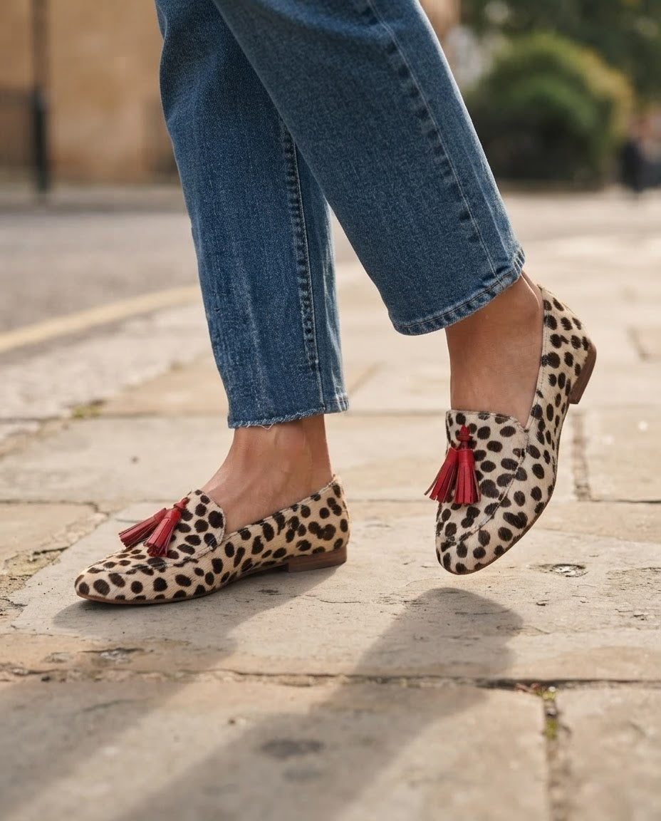 Moccasin — Cream Polka Dots, Red Tassels