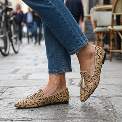 Moccasin — Cheetah, Light Gold Tassels