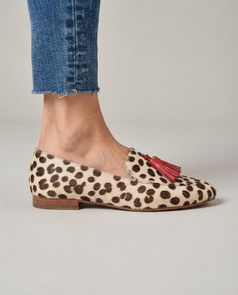 Moccasin — Cream Polka Dots, Red Tassels