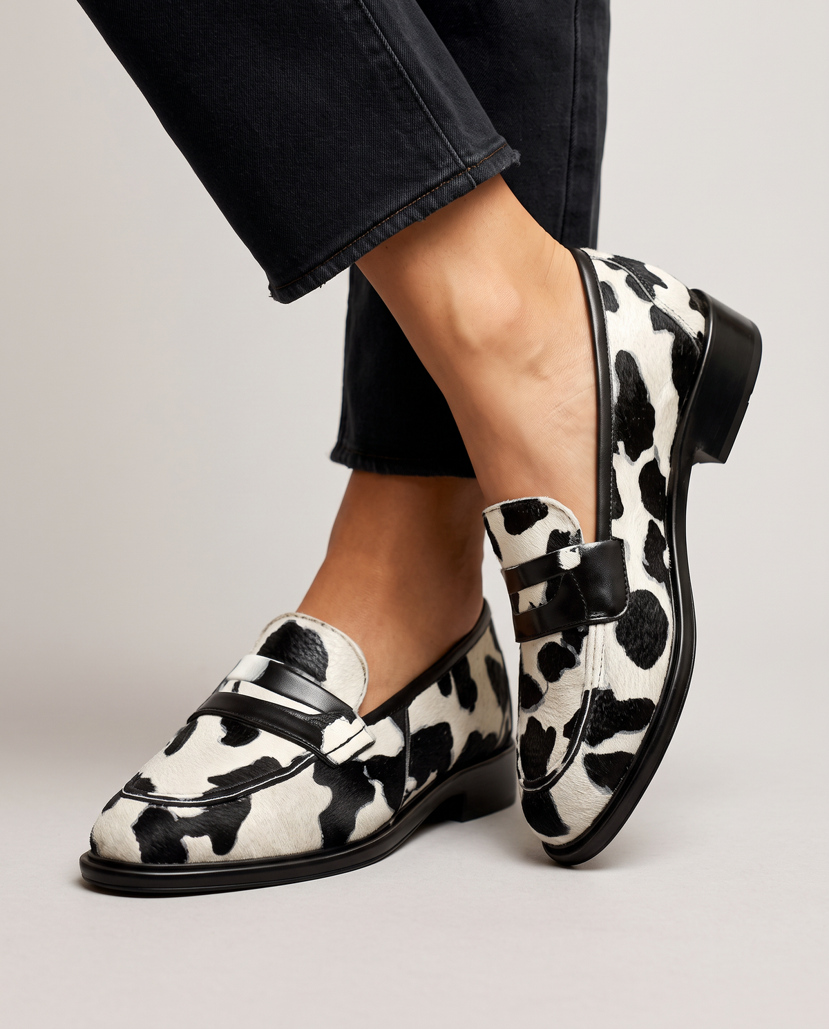 Moccasin — Cow Print with Penny Loafer