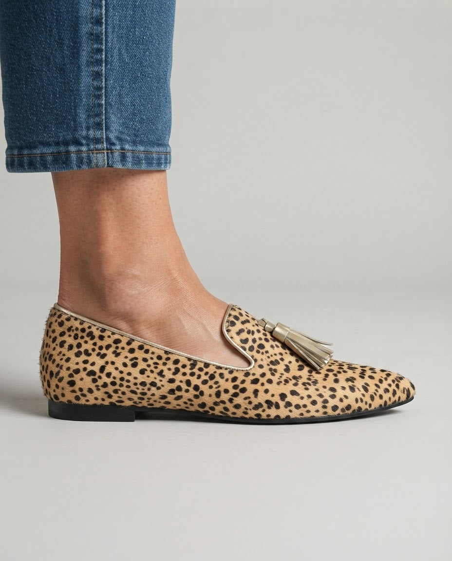Moccasin — Cheetah, Light Gold Tassels
