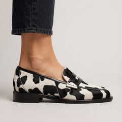 Moccasin — Cow Print with Penny Loafer