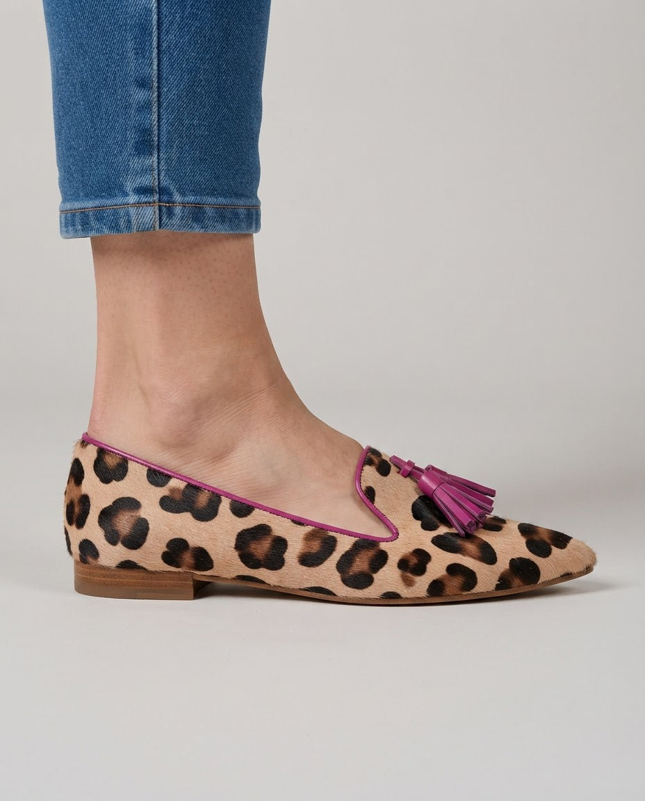 Loafers — Leopard Print, Fuchsia Tassels