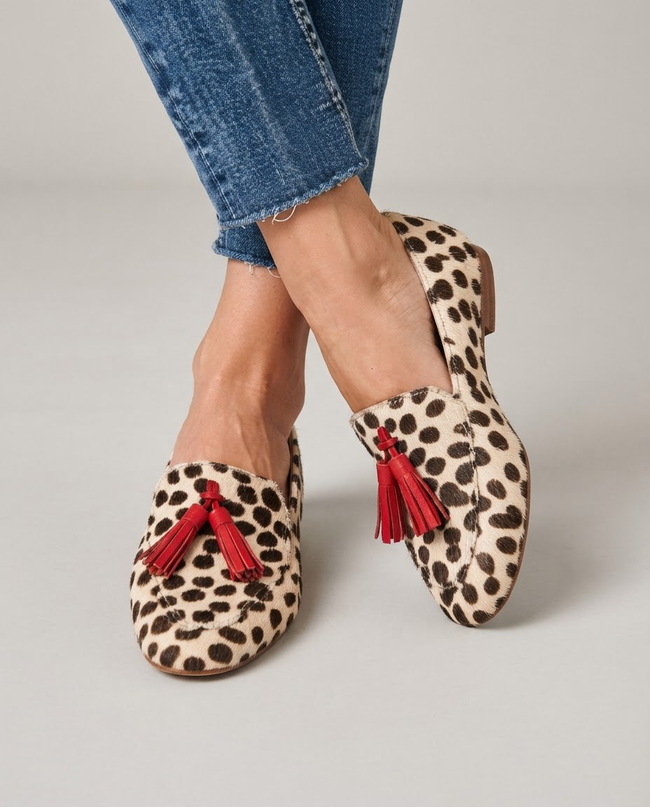 Moccasin — Cream Polka Dots, Red Tassels