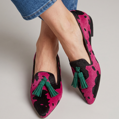 Moccasin — Fuchsia Cow, Green Tassels