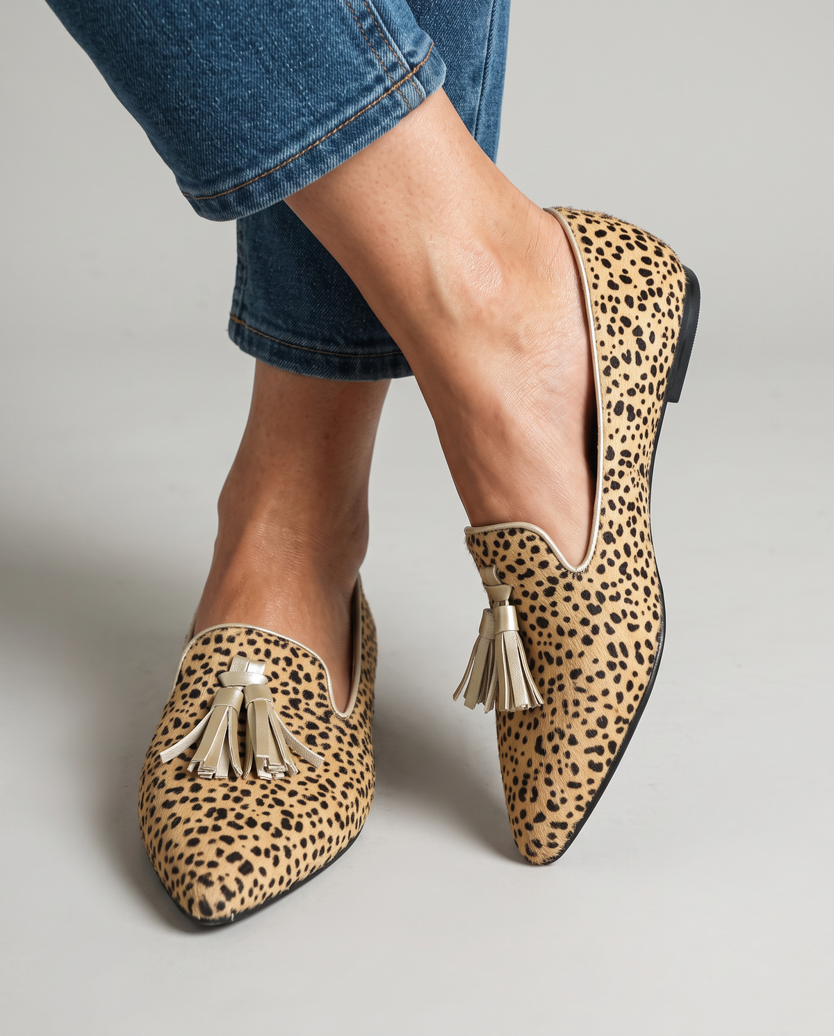 Moccasin — Cheetah, Light Gold Tassels