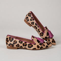 Loafers — Leopard Print, Fuchsia Tassels