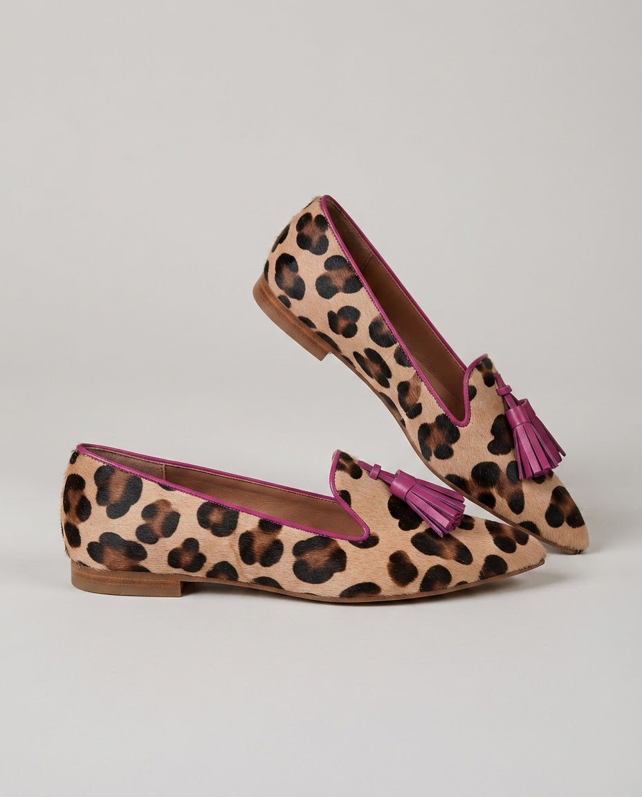 Loafers — Leopard Print, Fuchsia Tassels