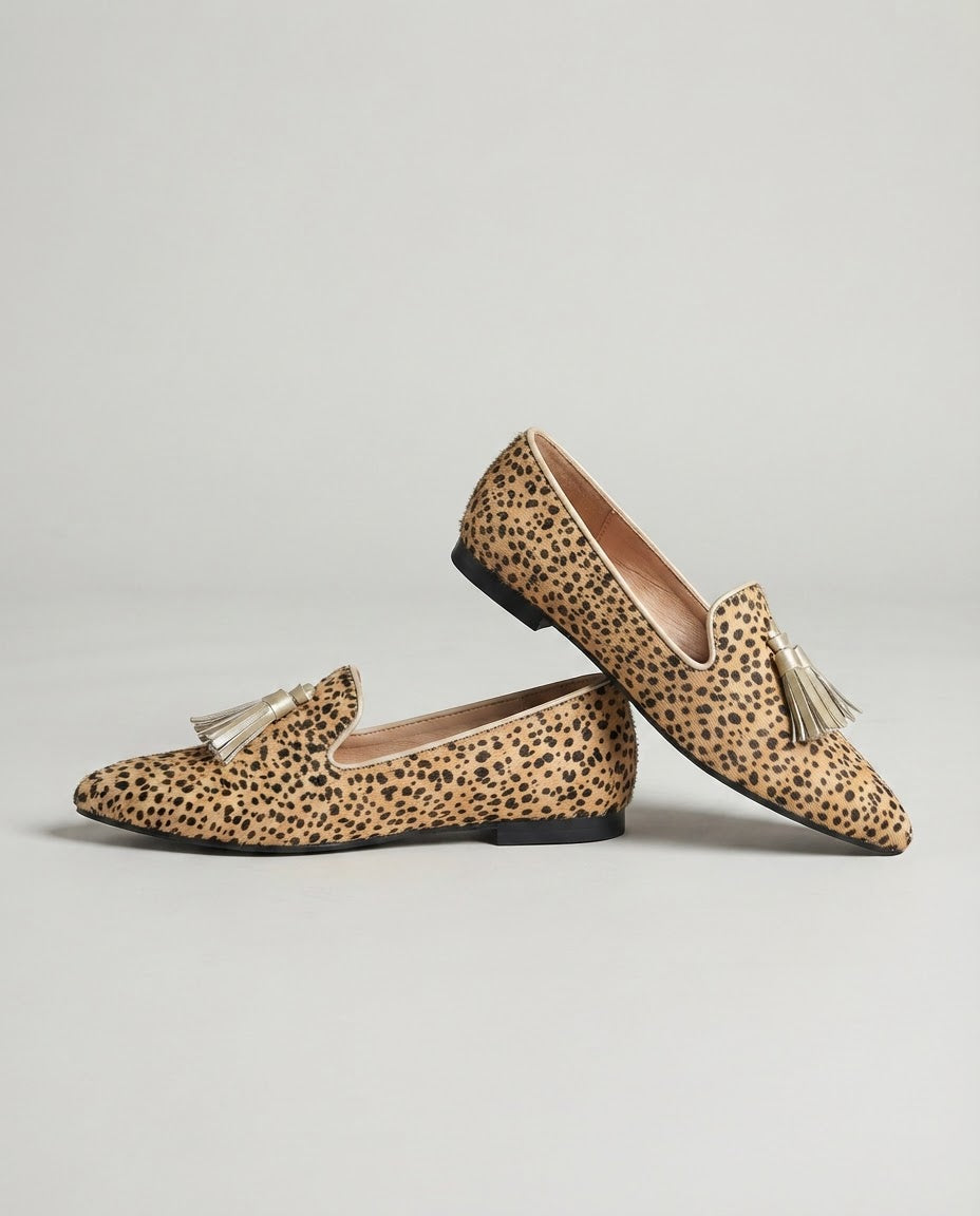 Moccasin — Cheetah, Light Gold Tassels