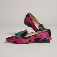 Moccasin — Fuchsia Cow, Green Tassels