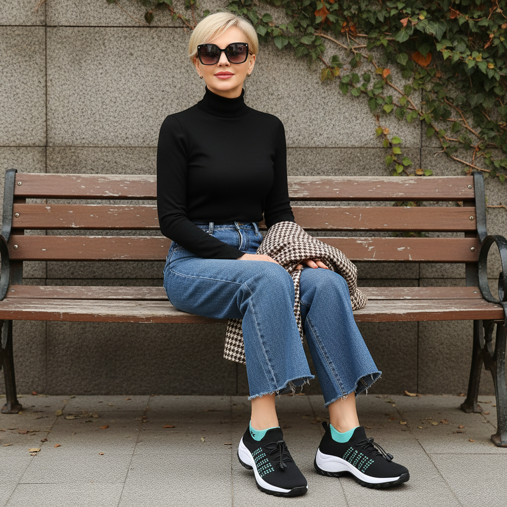 Orthopedic Knit Fabric Shoes in Green & Black