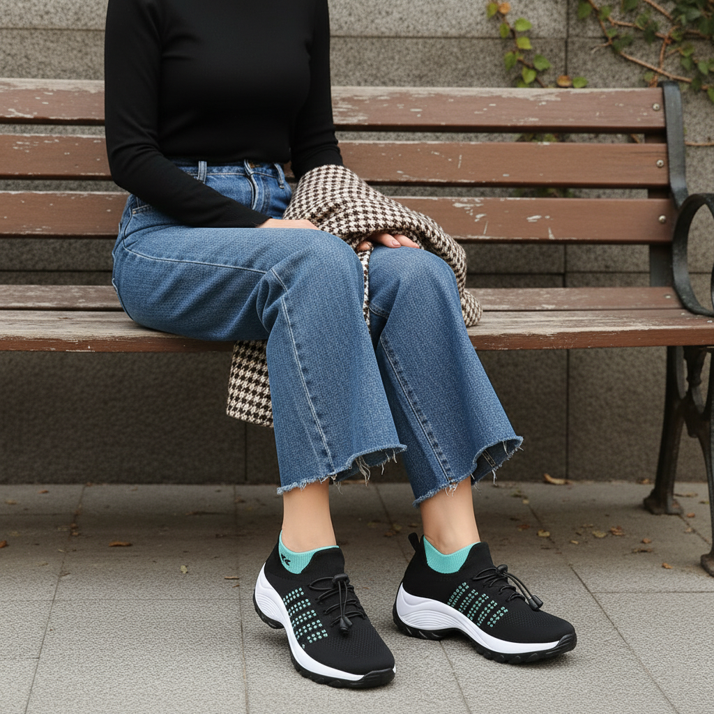 Orthopedic Knit Fabric Shoes in Green & Black