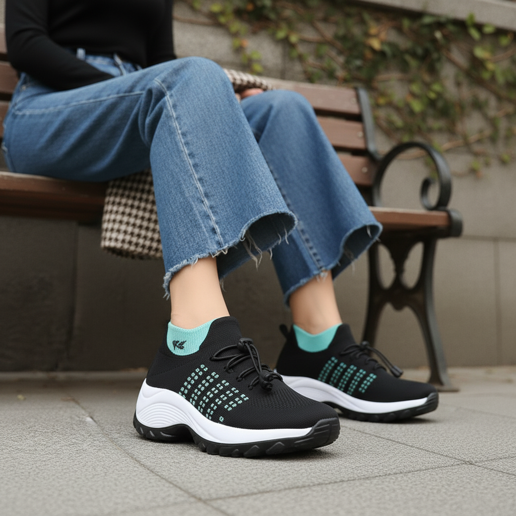 Orthopedic Knit Fabric Shoes in Green & Black