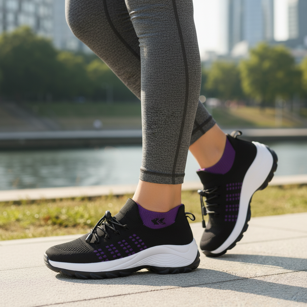 Orthopedic Knit Fabric Shoes in Purple & Black