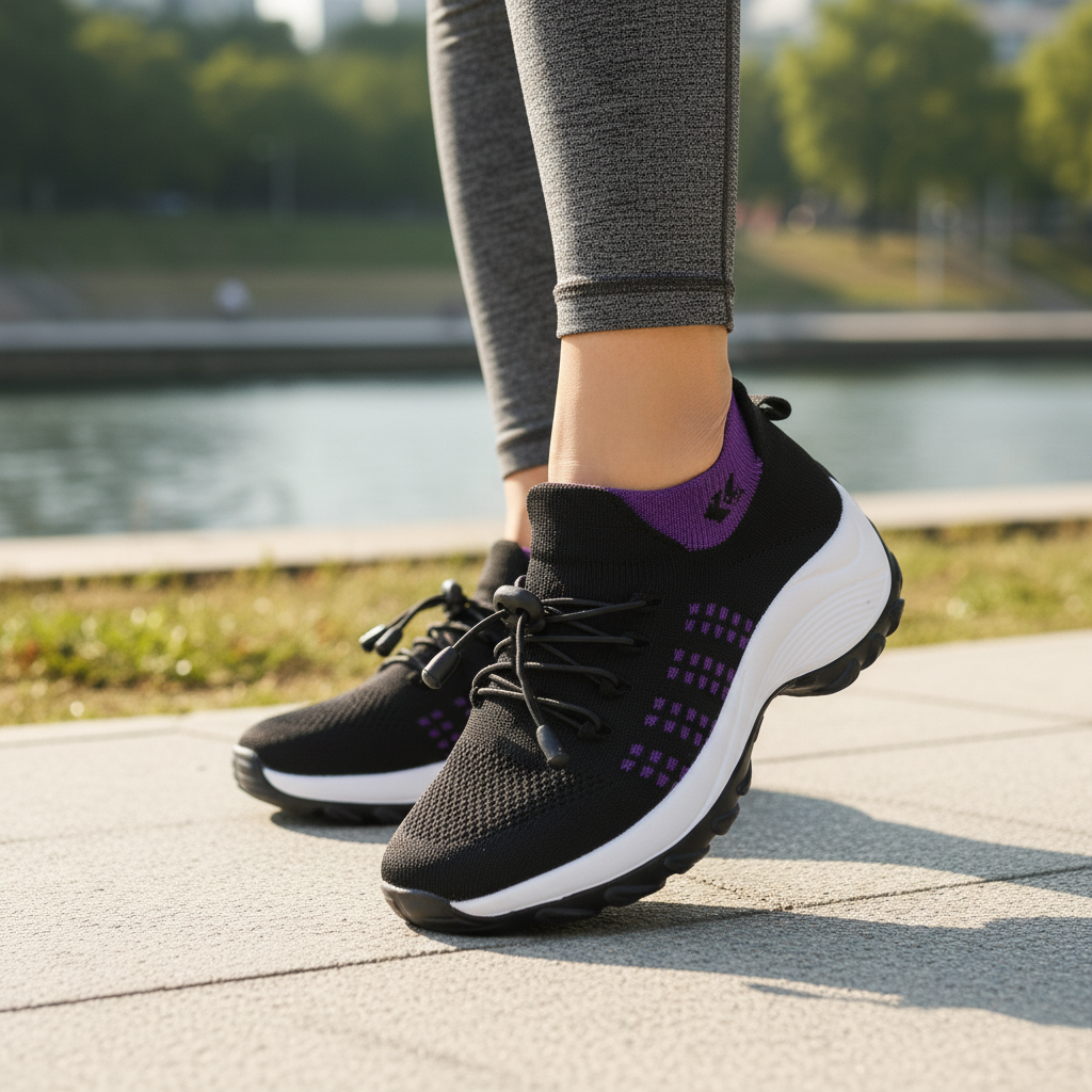 Orthopedic Knit Fabric Shoes in Purple & Black