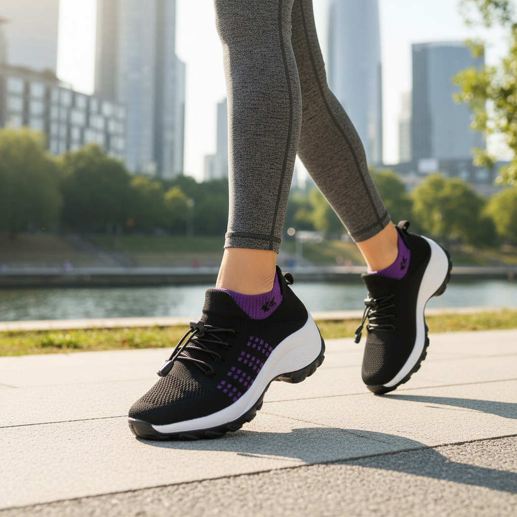 Orthopedic Knit Fabric Shoes in Purple & Black