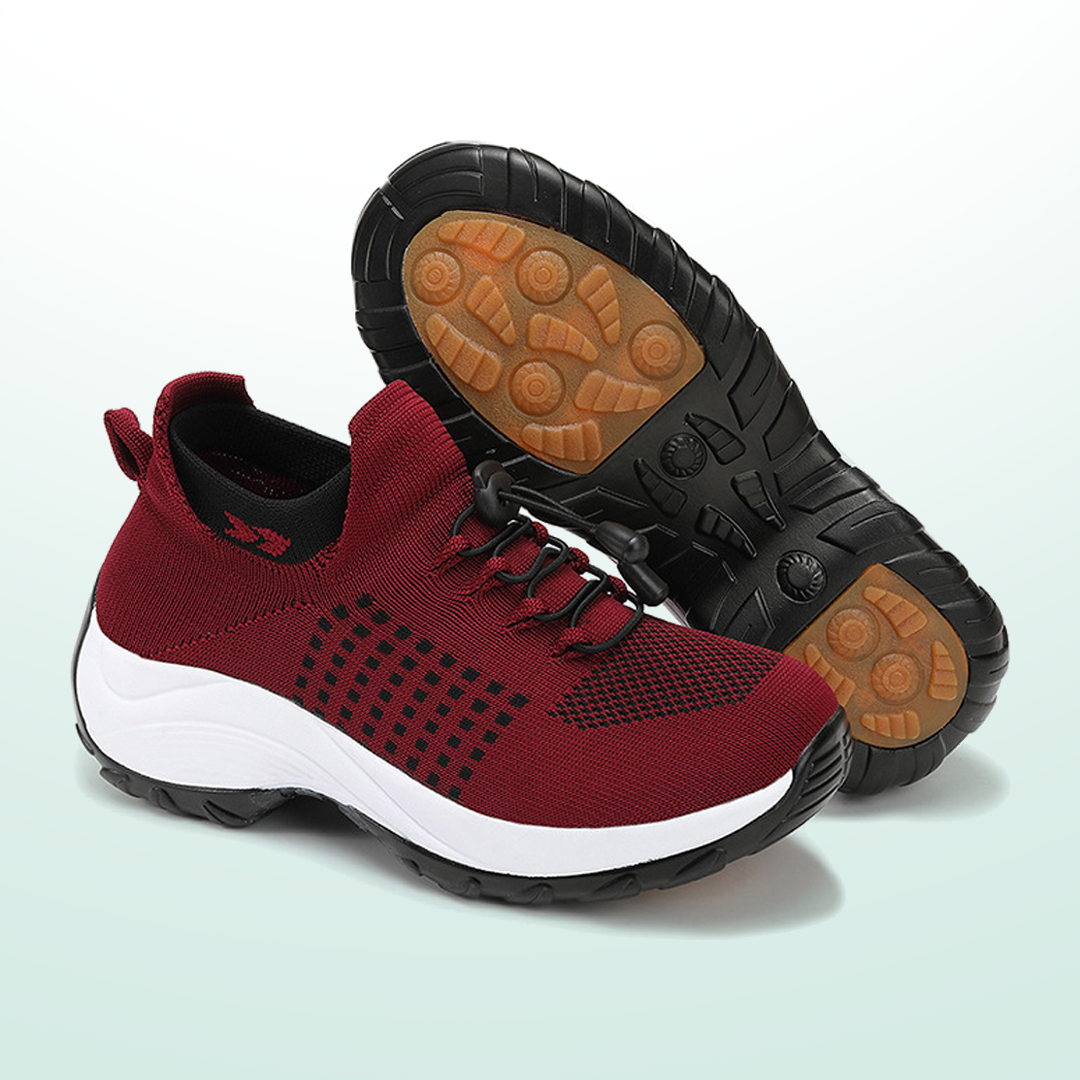 Orthopedic Knit Fabric Shoes in Black & Red