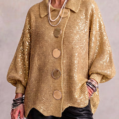 Oversized Collared Cardigan With Large Metal Buttons