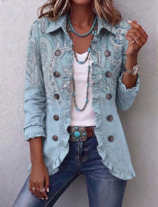Vintage Paisley Print Ruffled Jacket