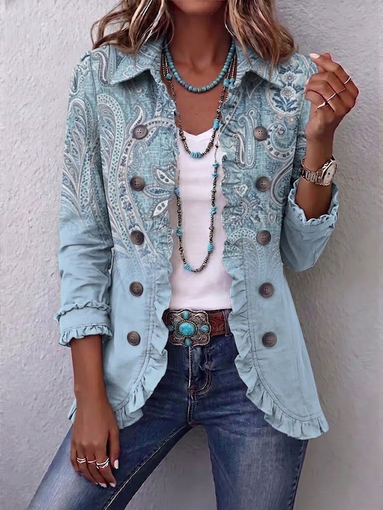 Vintage Paisley Print Ruffled Jacket