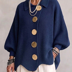 Oversized Collared Cardigan With Large Metal Buttons