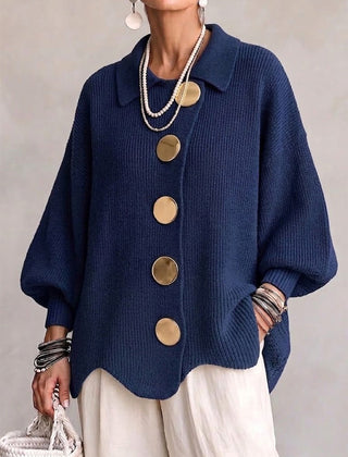 Oversized Collared Cardigan With Large Metal Buttons
