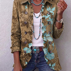 Boho Gradient Vintage Floral Ruffle Jacket