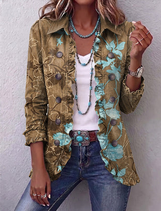 Boho Gradient Vintage Floral Ruffle Jacket