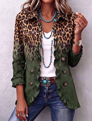 Leopard Ombre Ruffle Blazer Jacket