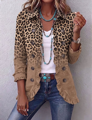 Vintage Leopard Gradient Ruffle Jacket