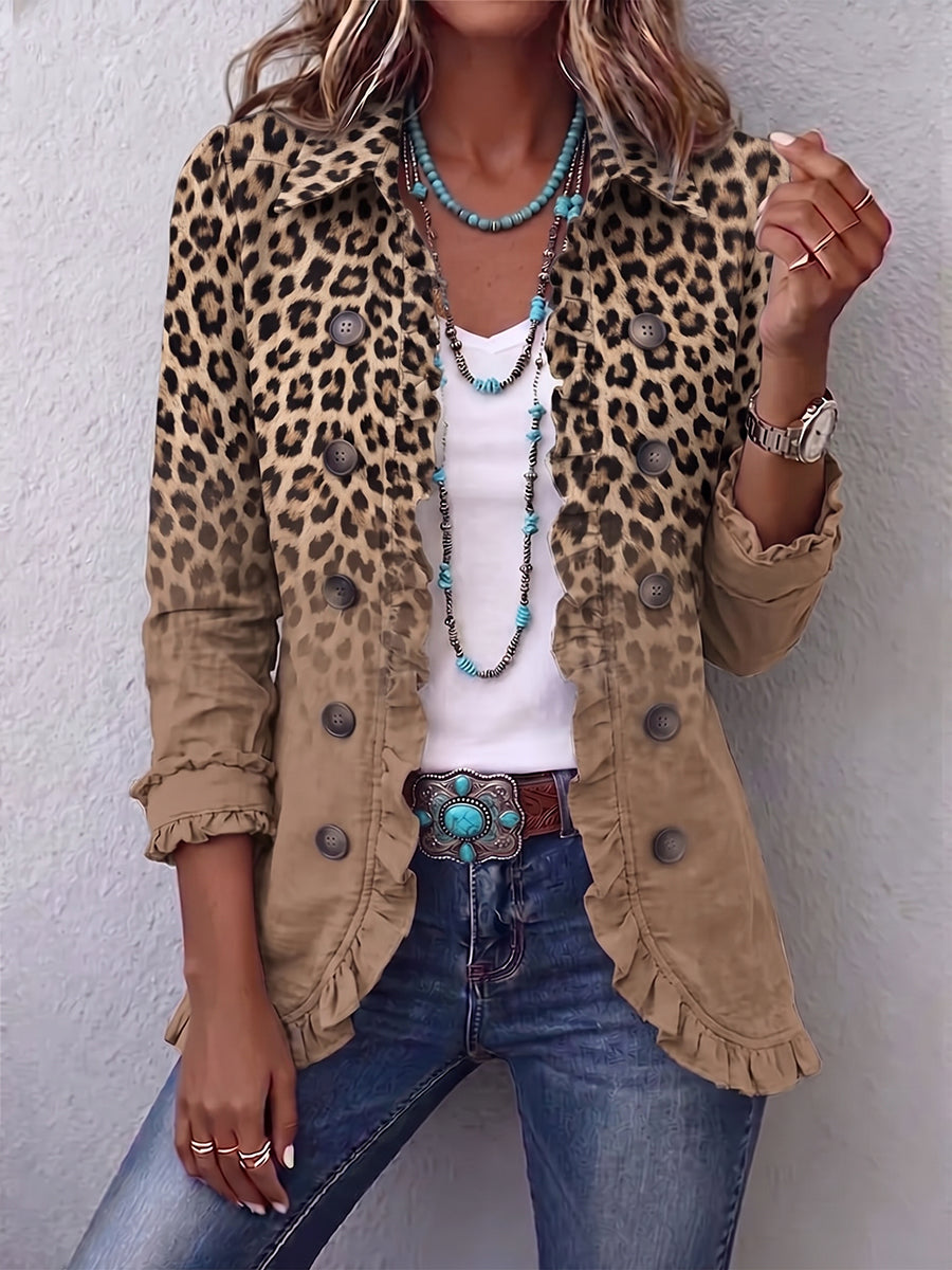 Vintage Leopard Gradient Ruffle Jacket