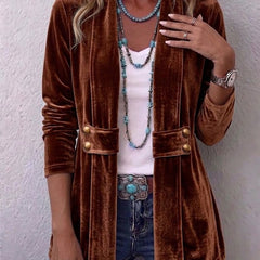 Vintage Lapel Button-Accent Long Sleeve Open Front Jacket