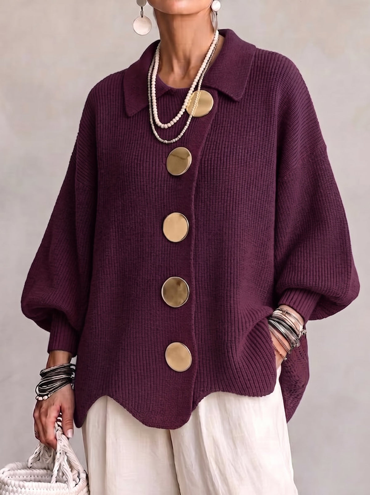 Oversized Collared Button Cardigan