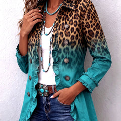 Leopard Ombre Ruffle Blazer Jacket