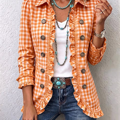 Gingham Ruffled Button-Down Jacket