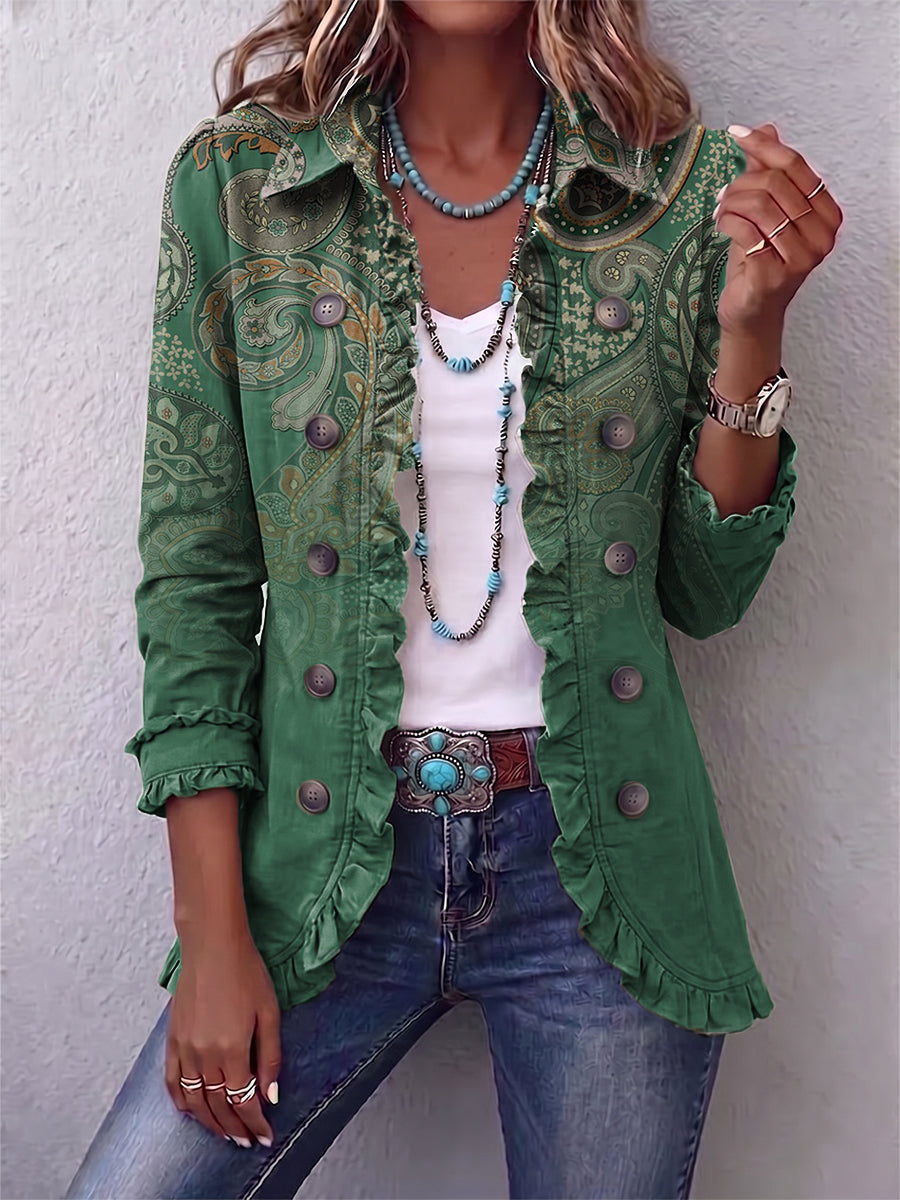 Bohemian Paisley Print Ruffled Jacket