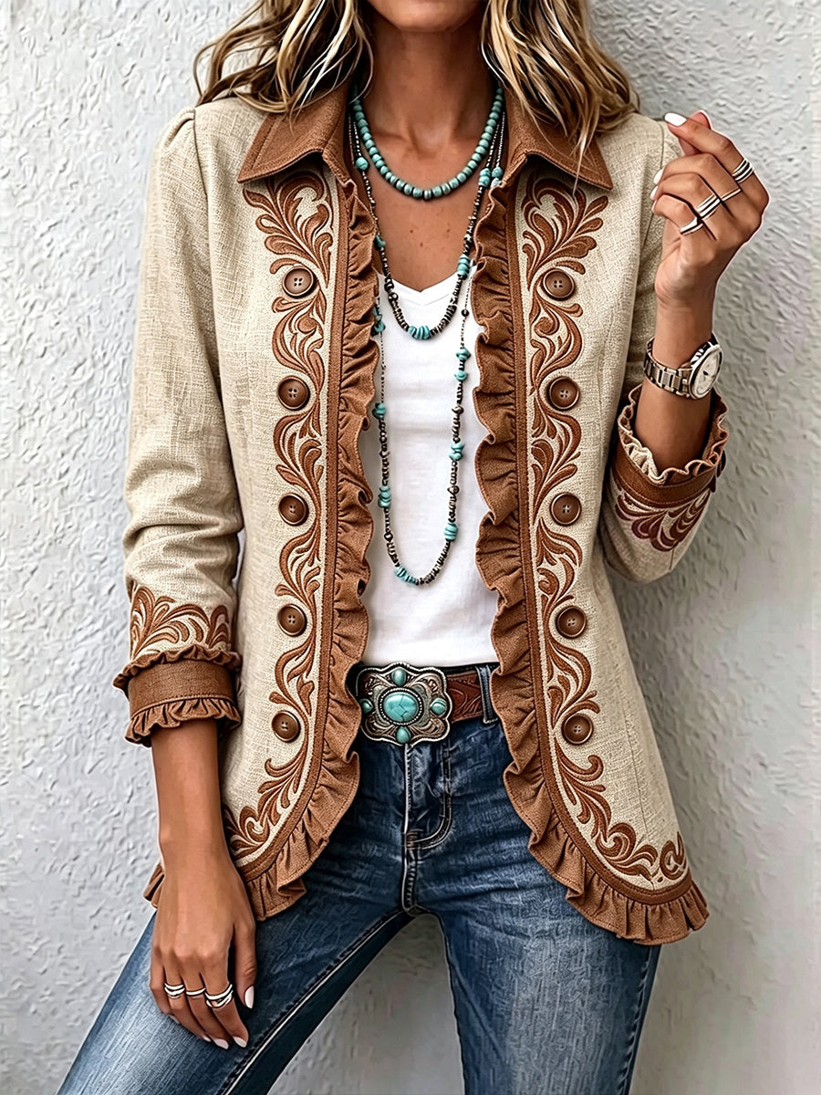 Vintage Bohemian Floral Ruffled Jacket