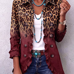 Leopard Ombre Ruffle Blazer Jacket