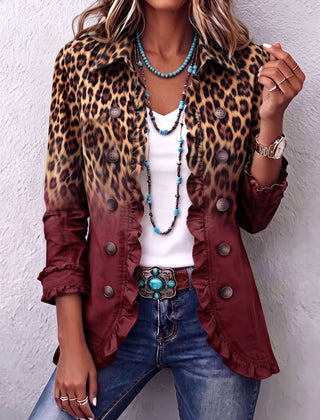 Leopard Ombre Ruffle Blazer Jacket