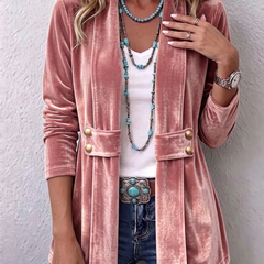 Vintage Lapel Button-Accent Long Sleeve Open Front Jacket