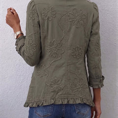 Boho-Chic Floral Utility Ruffled Trim Jacket