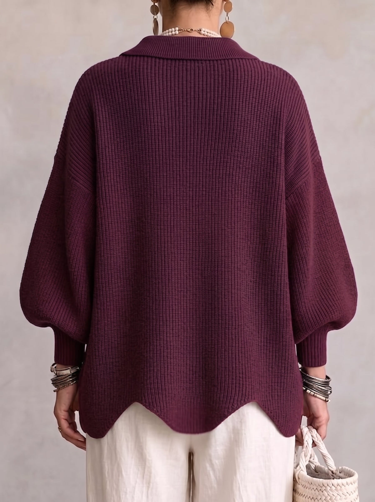 Oversized Collared Cardigan With Large Metal Buttons