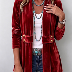 Vintage Lapel Button-Accent Long Sleeve Open Front Jacket