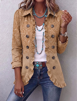 Western Pattern Print Ruffle Jacket