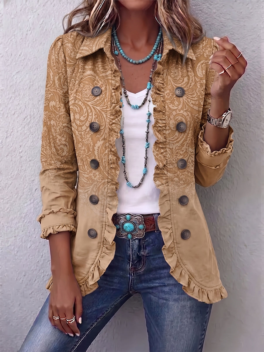 Western Pattern Print Ruffle Jacket